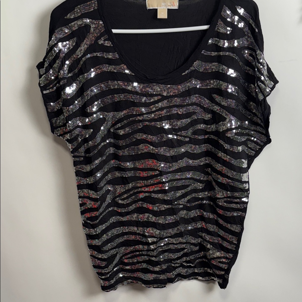 Michael Kors Black and Silver Sequin Top